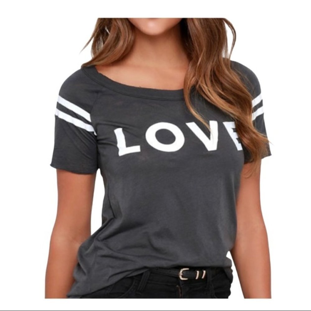 Chaser LOVE Burnout Dark Gray Back Cutout Raglan Short Sleeve Tee NEW